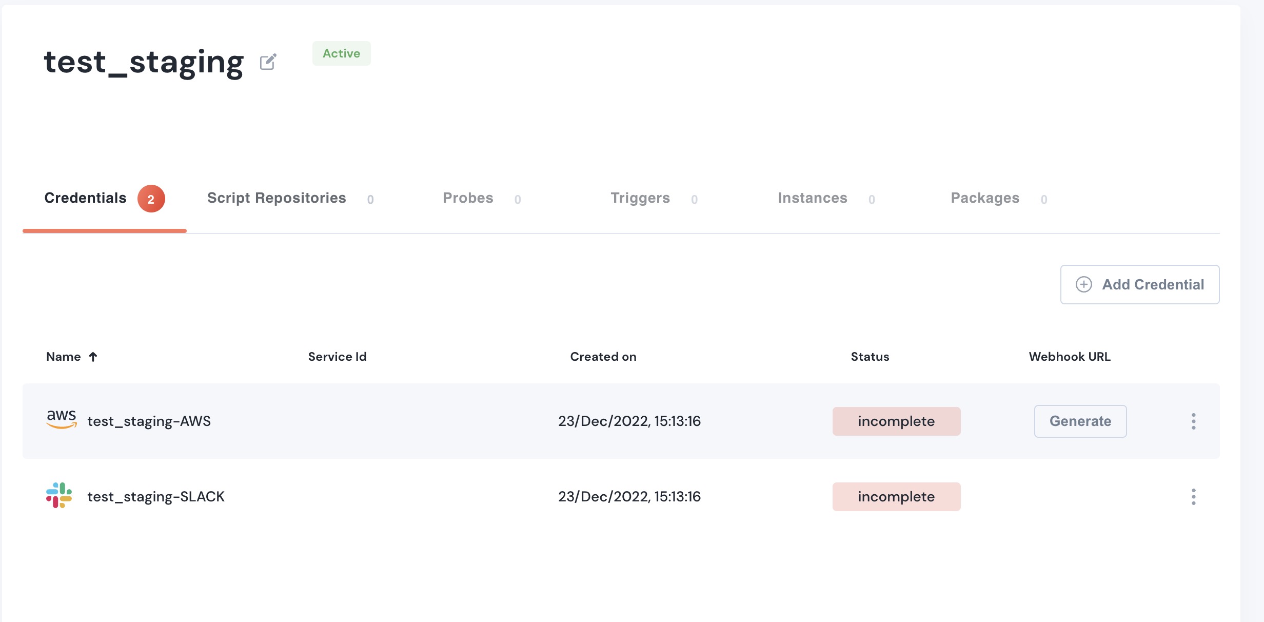screenshot of a new environment